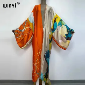 Kimonos verano Women sukienka Print Long Sleeve Cardigan Female Blouse Loose Casual beach Cover Up boho dress party kaftan