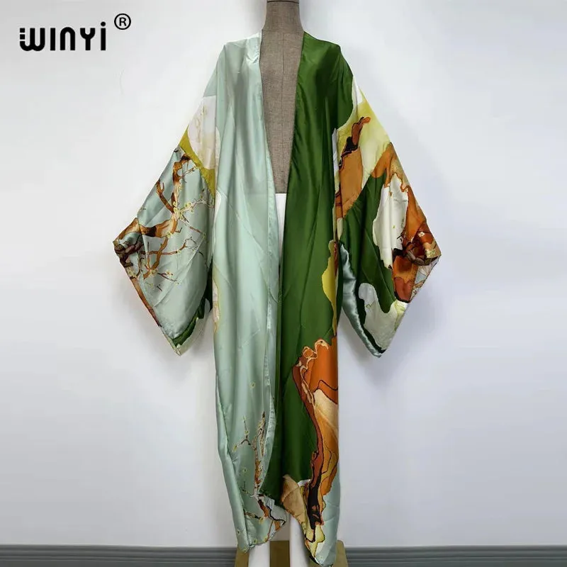 Kimonos verano Women sukienka Print Long Sleeve Cardigan Female Blouse Loose Casual beach Cover Up boho dress party kaftan