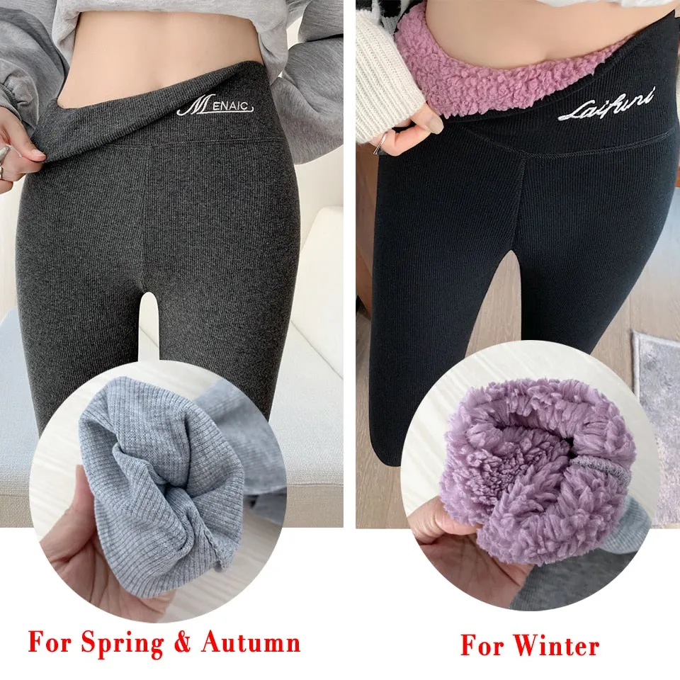 Ladies Winter Warm Thick Tights Thermal Leggings Fleece Lined Pants Velvet Skinny Long Johns Thermos Bottoms Tights For Women