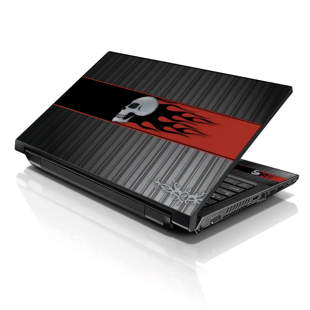 Laptop Notebook Skin Decal with 2 Matching Wrist Pads - Skull with Red Flames