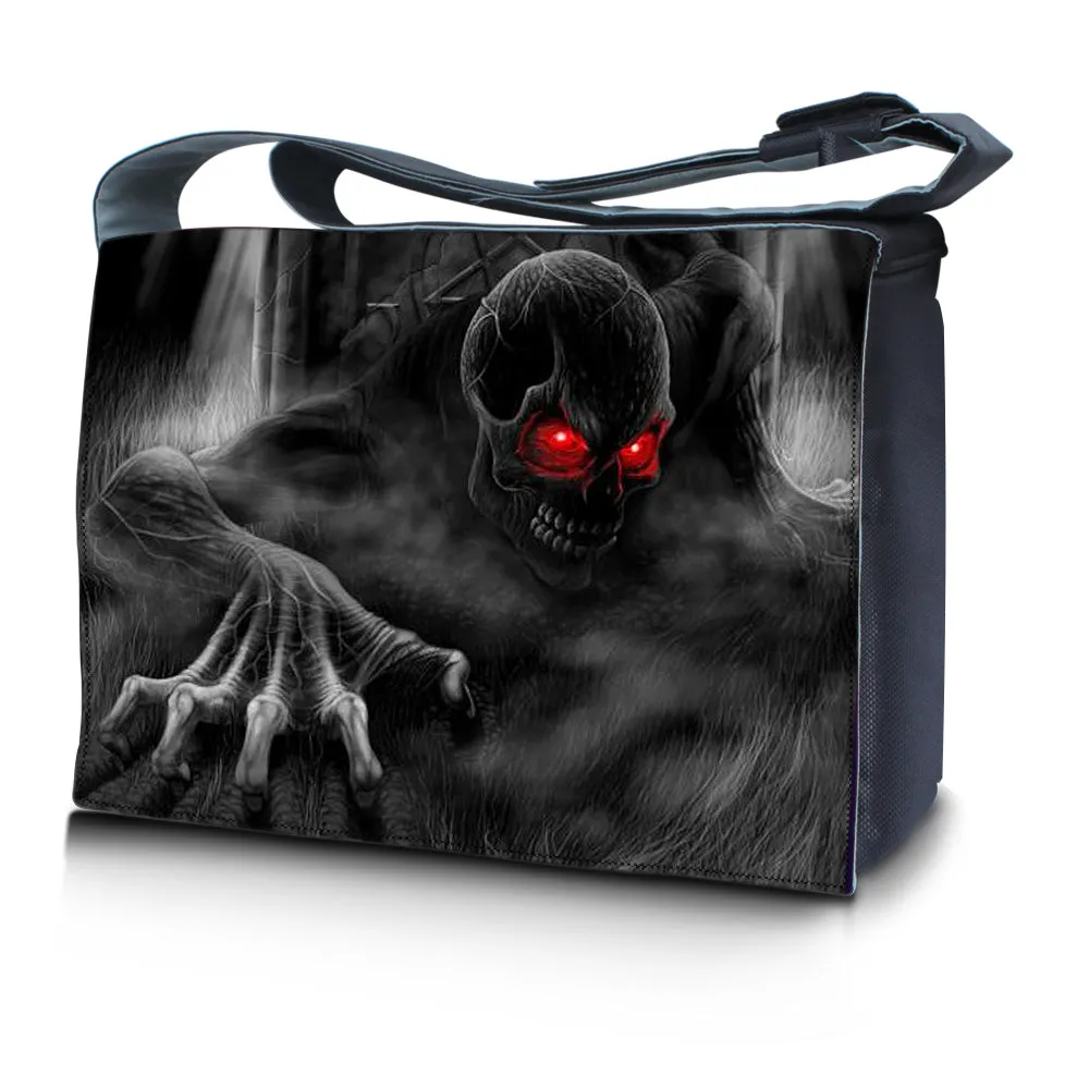 Laptop Padded Compartment Shoulder Messenger Bag Carrying Case & Matching Skin & Mouse Pad – Dark Ghost Zombie Skull