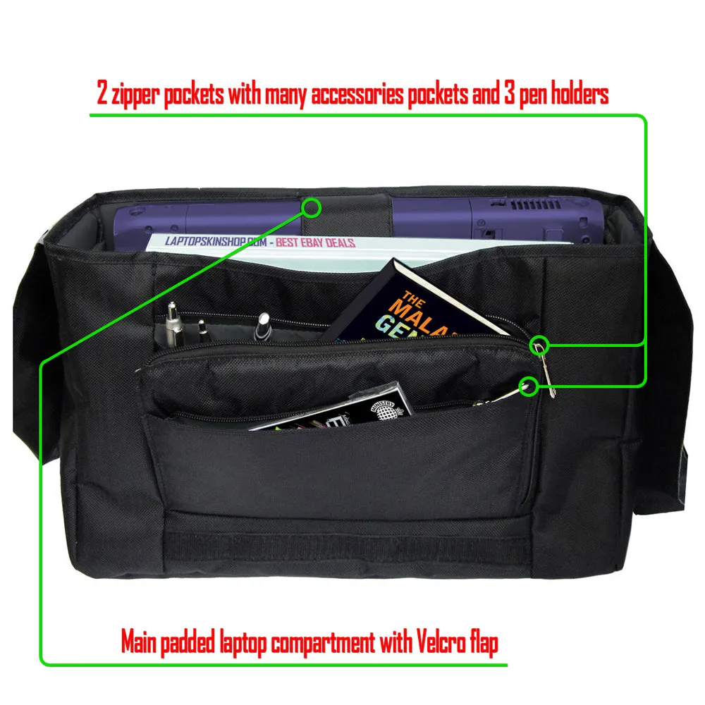 Laptop Padded Compartment Shoulder Messenger Bag Carrying Case & Matching Skin & Mouse Pad – Dark Ghost Zombie Skull