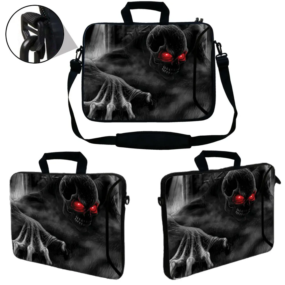 Laptop Sleeve Carrying Case w/ Removable Shoulder Strap & Skin & Mouse Pad – Red Eye Dark Ghost Zombie Skull