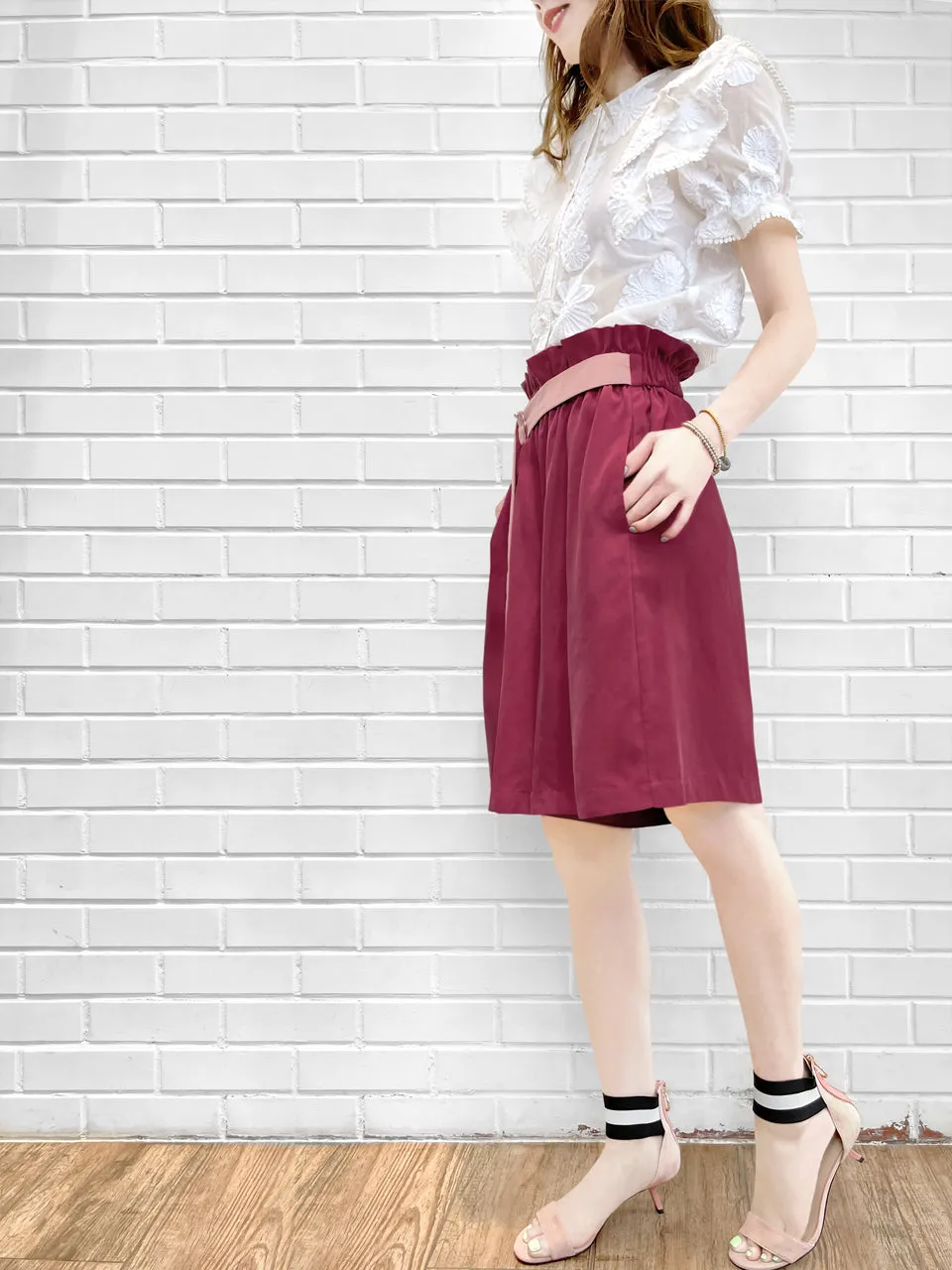 Last Chance! Deep Magenta Paperbag Waist Wide-leg Shorts