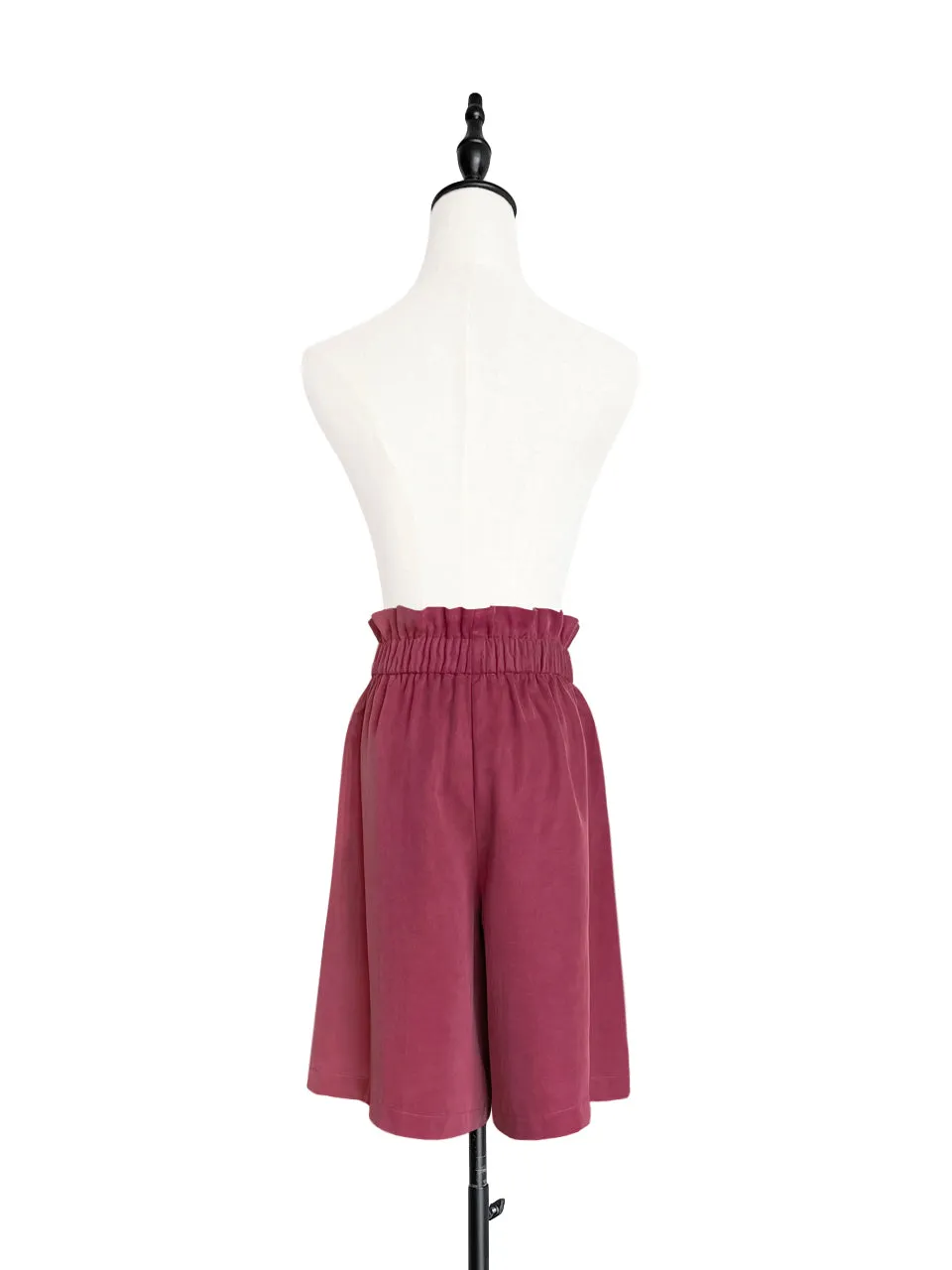 Last Chance! Deep Magenta Paperbag Waist Wide-leg Shorts