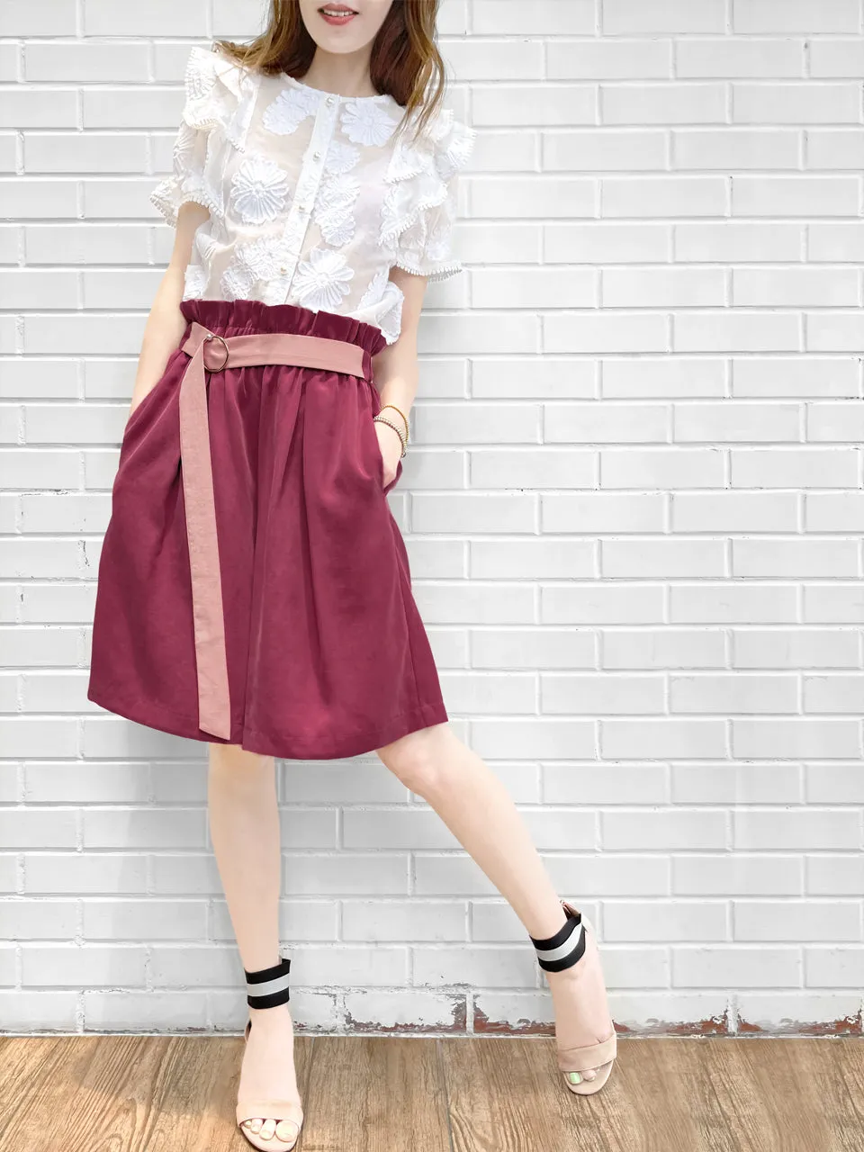 Last Chance! Deep Magenta Paperbag Waist Wide-leg Shorts