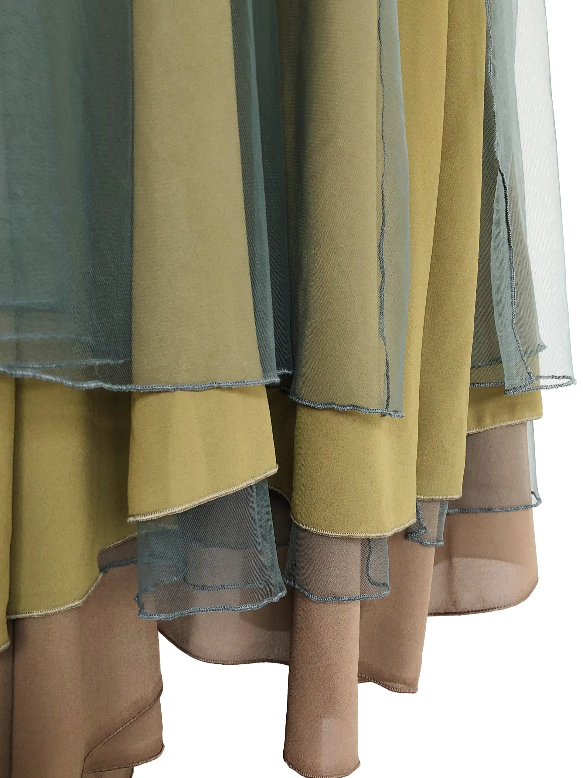 Last Chance! Layer Textured Army Green Tulle Maxi Skirt