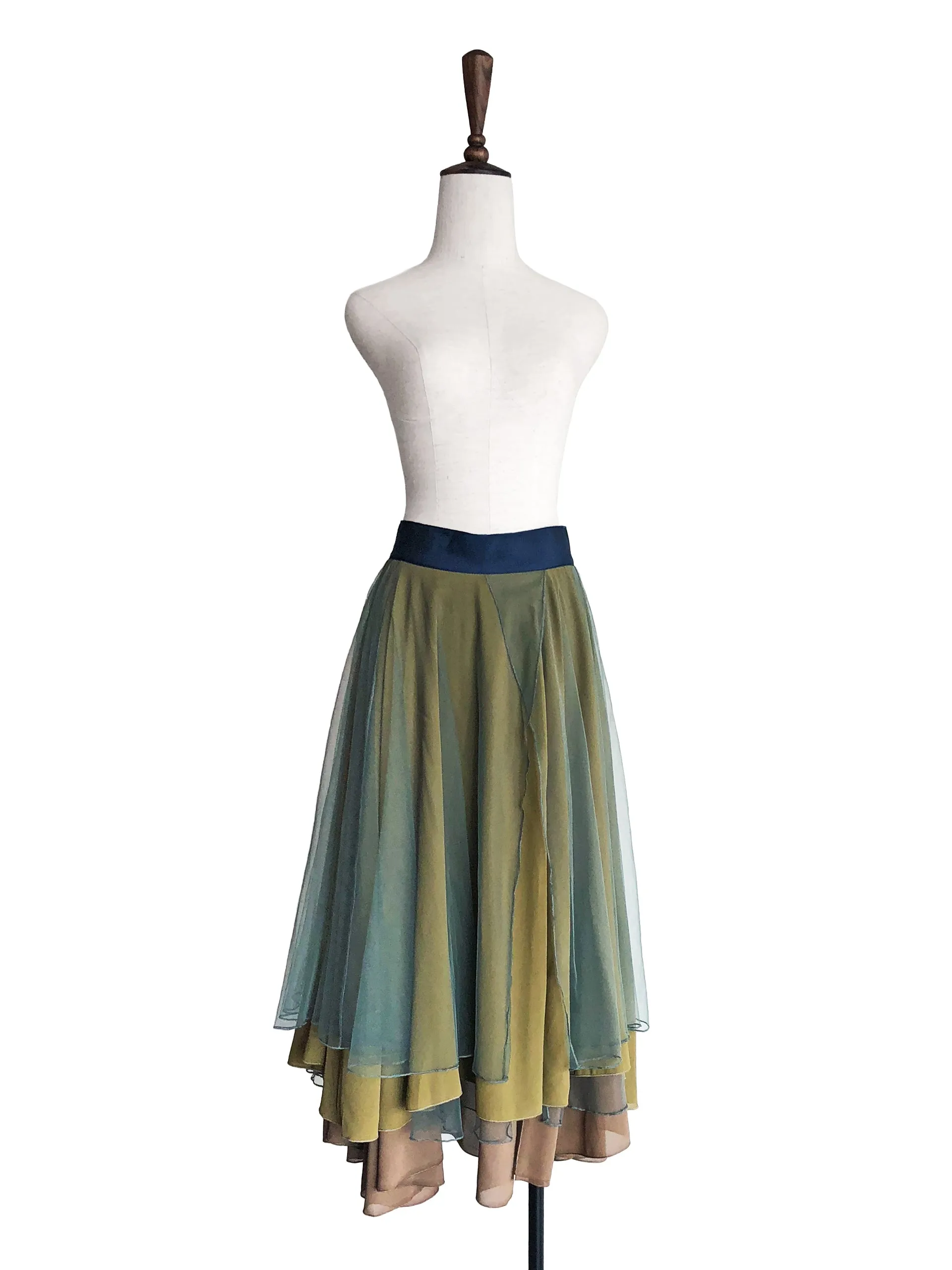 Last Chance! Layer Textured Army Green Tulle Maxi Skirt