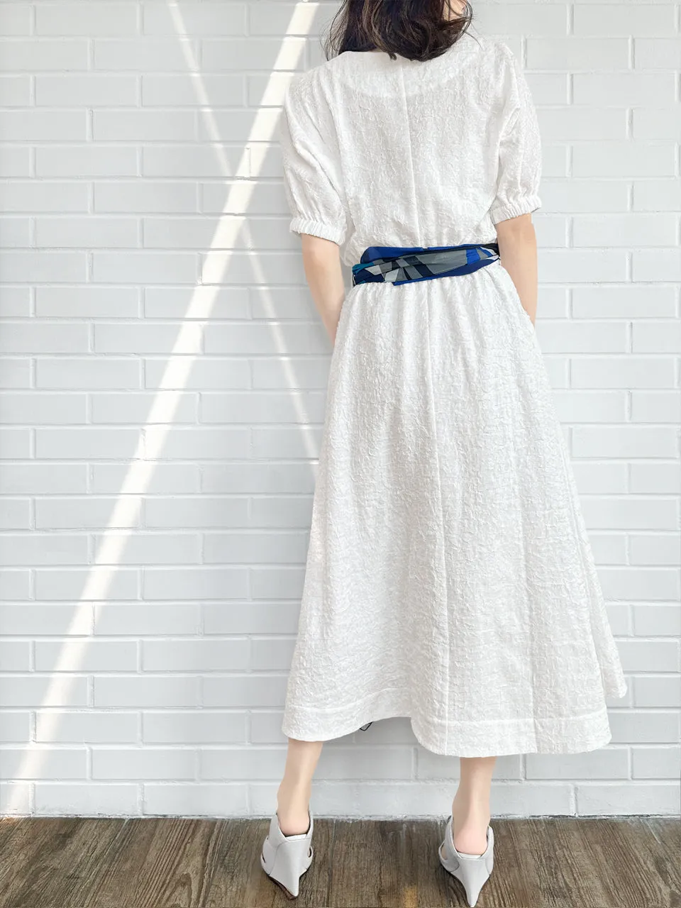 Last Chance! White Ruffle Side Slit V-Neck Dress w/Removable Silky Scarf