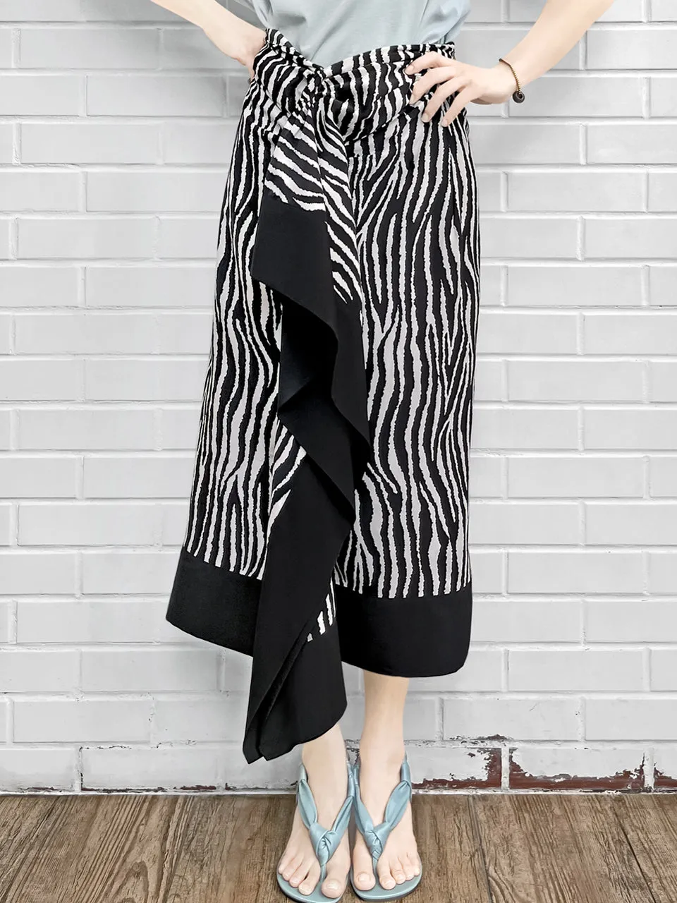 Last Chance! Zebra Print Asymmetric Drape Sarong Midi Skirt