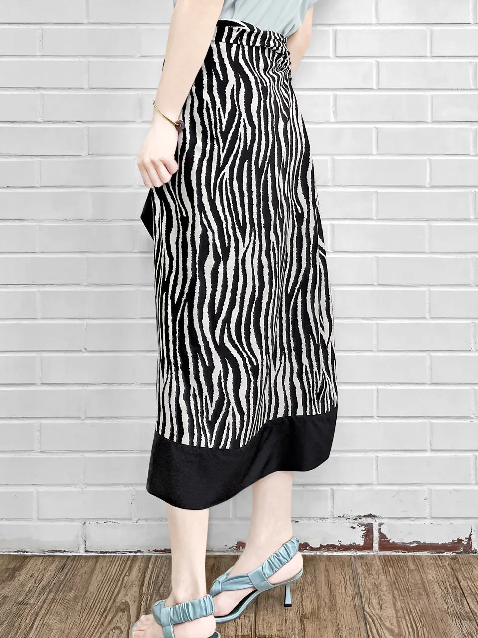 Last Chance! Zebra Print Asymmetric Drape Sarong Midi Skirt