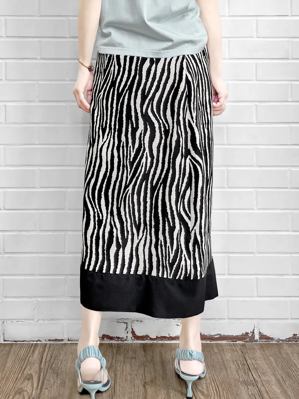 Last Chance! Zebra Print Asymmetric Drape Sarong Midi Skirt