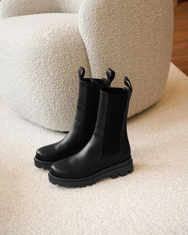 Lia Black Leather Chelsea Boots