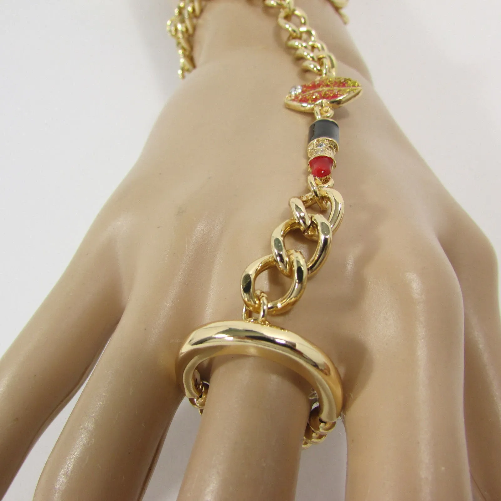 Lipstick & Lips Metal Hand Chain