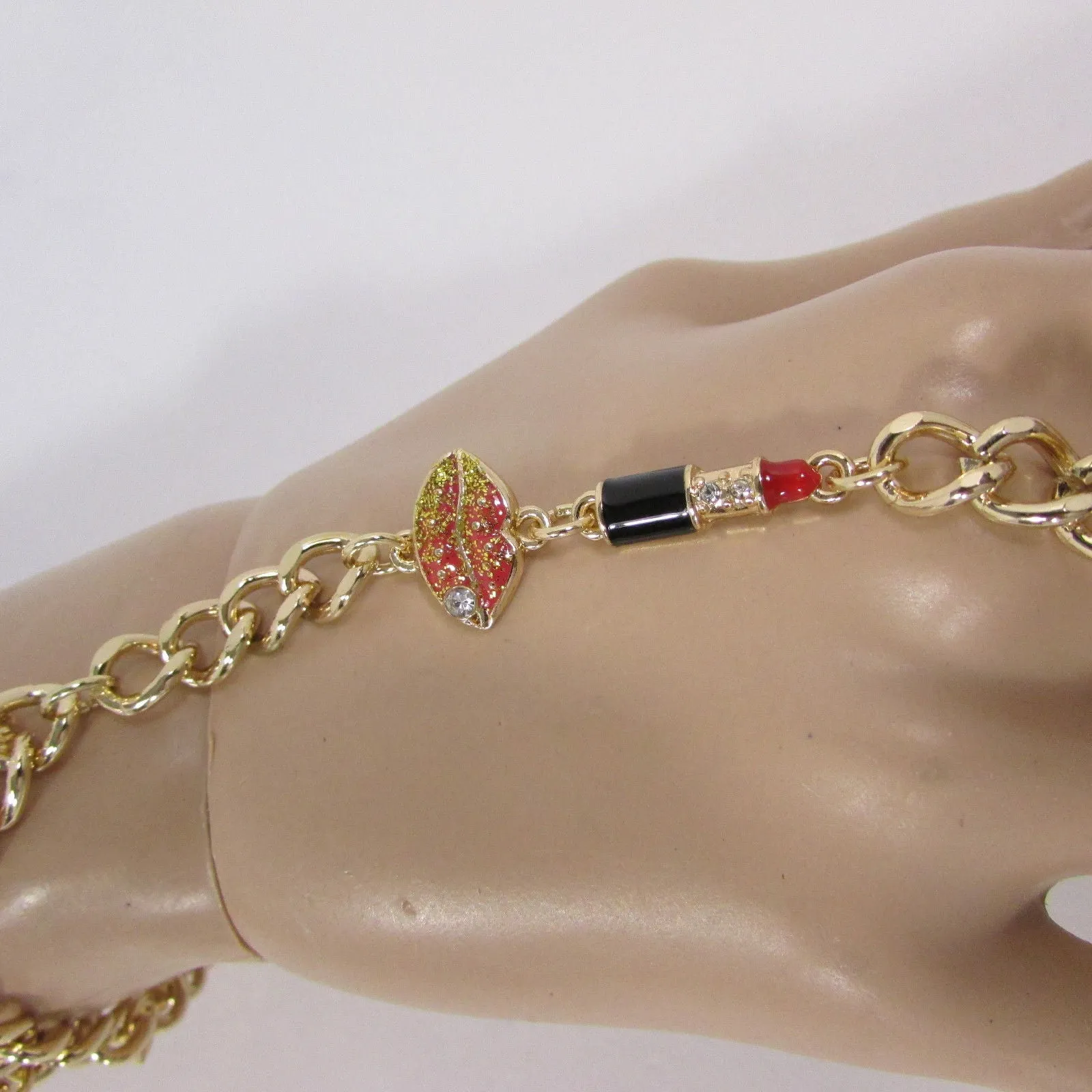 Lipstick & Lips Metal Hand Chain