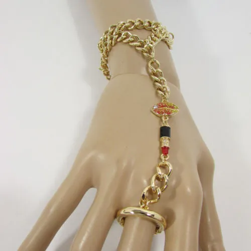 Lipstick & Lips Metal Hand Chain