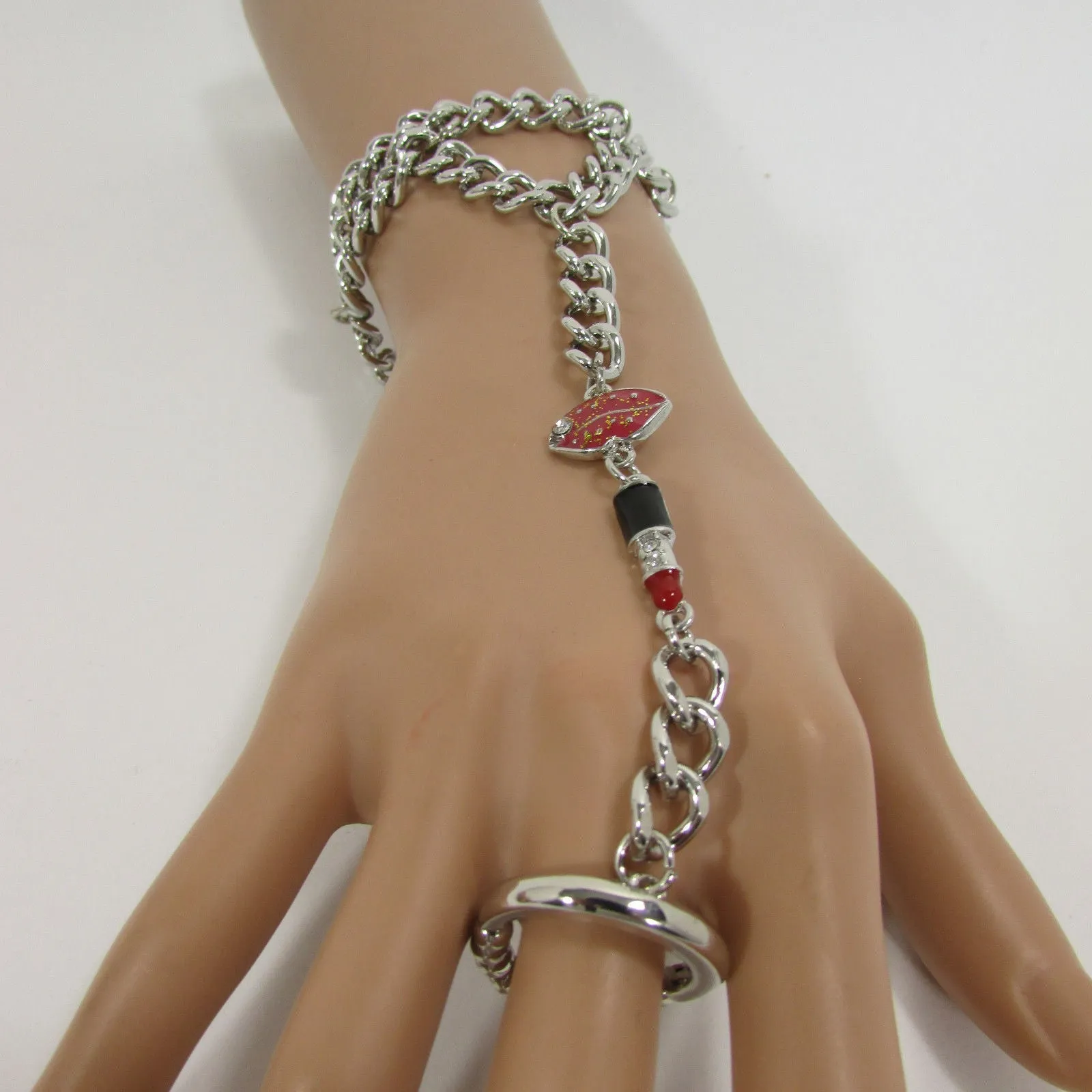 Lipstick & Lips Metal Hand Chain