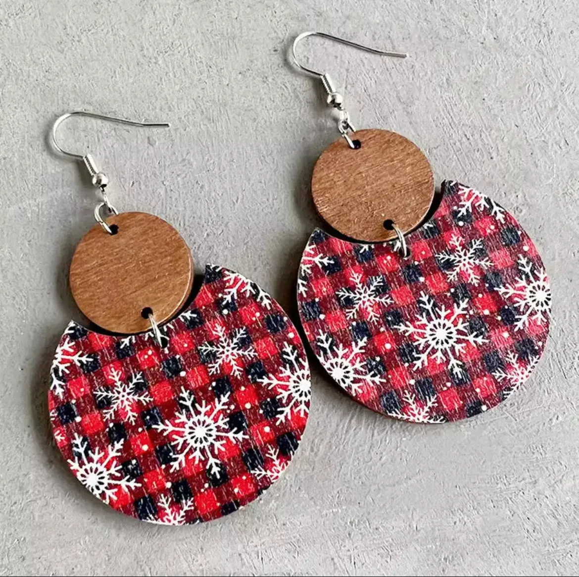 Lovely Wooden Christmas Snowflakes Earrings