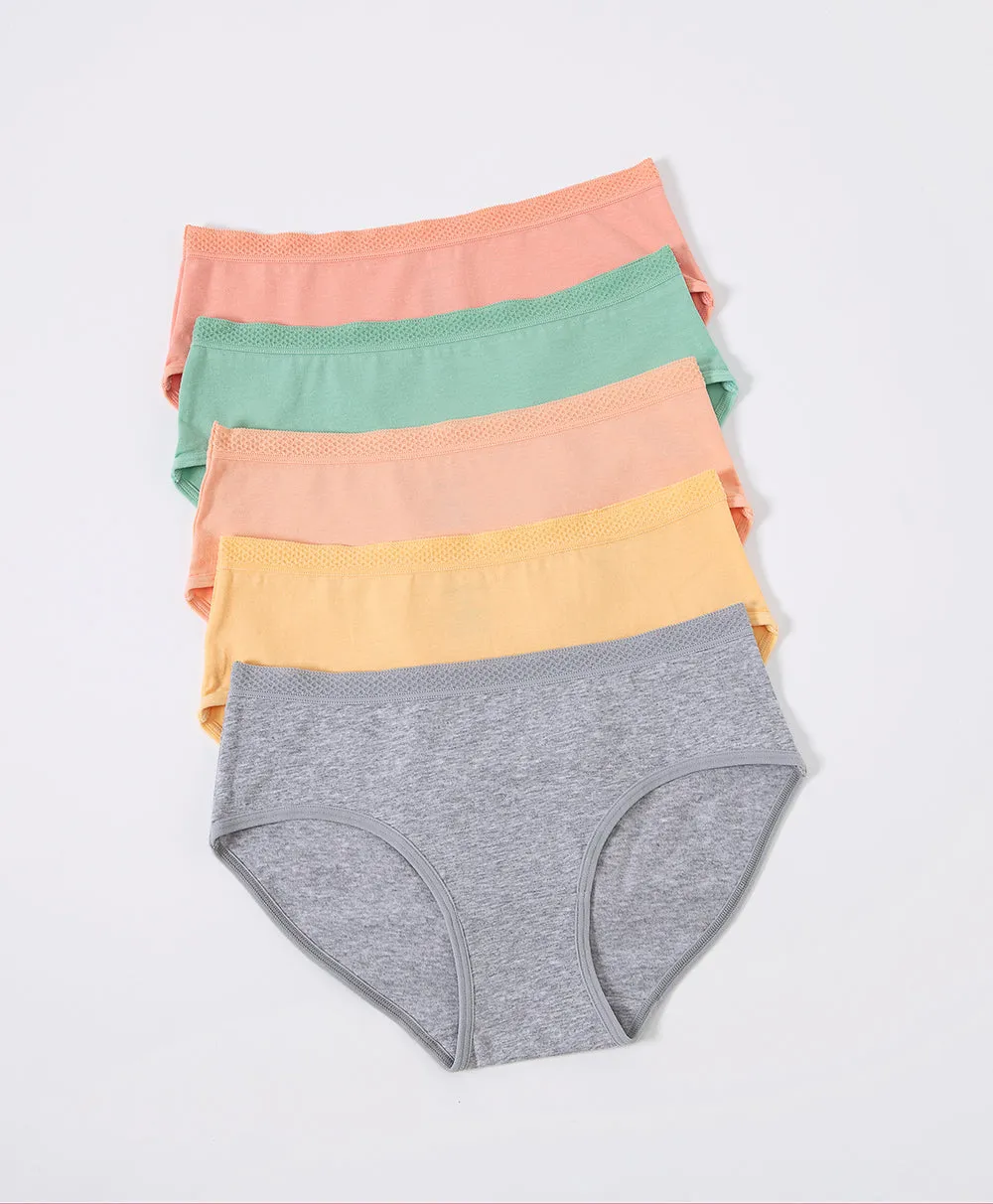 Mellow Peach Cotton 5-pack Hipster Panties