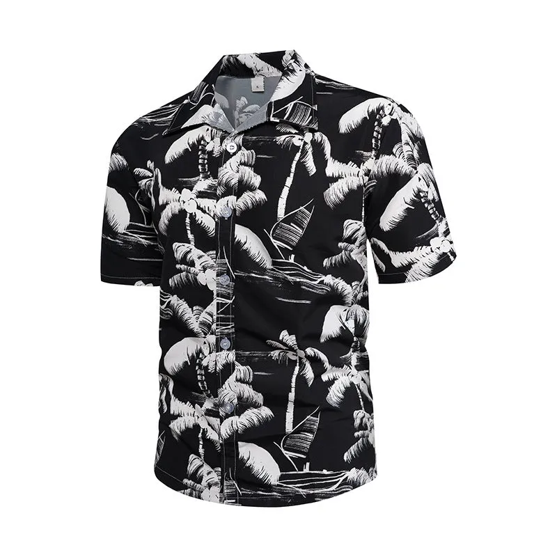 Men's Summer Floral Hawaiian Short Sleeve Button Down Beach Shirts | CS