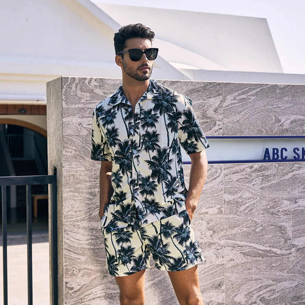 Men's Summer Floral Hawaiian Short Sleeve Button Down Beach Shirts | CS