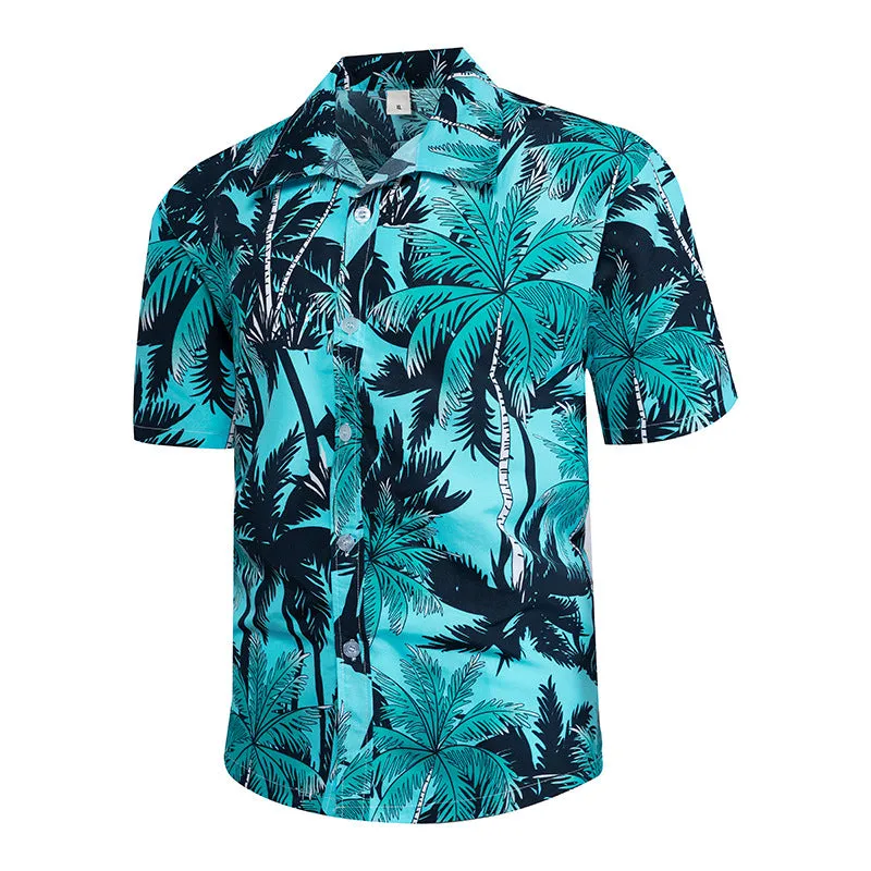 Men's Summer Floral Hawaiian Short Sleeve Button Down Beach Shirts | CS