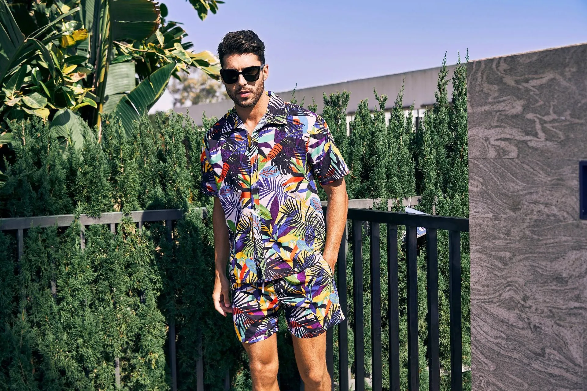 Men's Summer Floral Hawaiian Short Sleeve Button Down Beach Shirts | CS