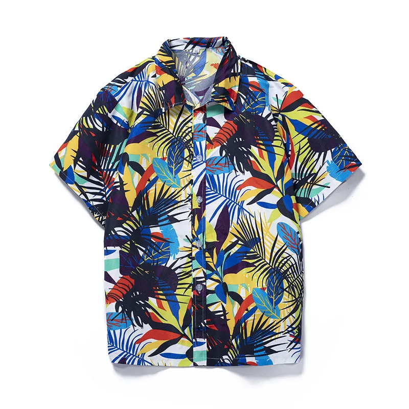 Men's Summer Floral Hawaiian Short Sleeve Button Down Beach Shirts | CS