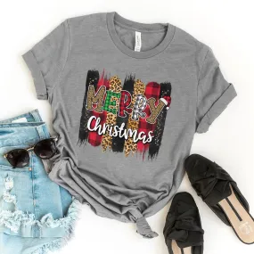 Merry Christmas Leopard Buffalo Plaid Tee