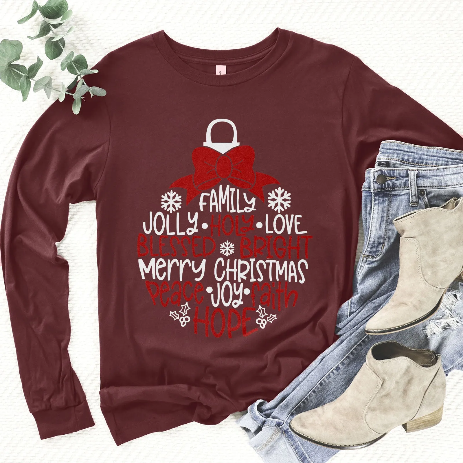 Merry Christmas Ornament Long Sleeve