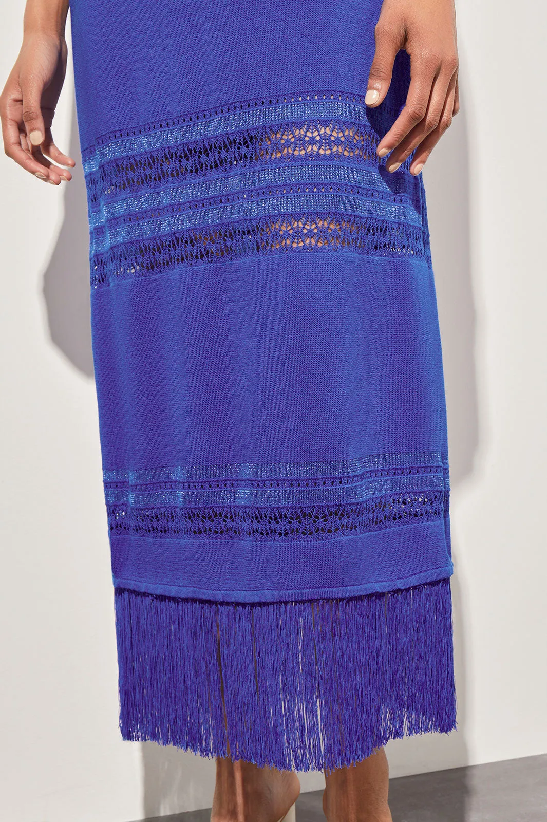 Modern Fit Maxi Sheath Dress - Fringe Trim Knit