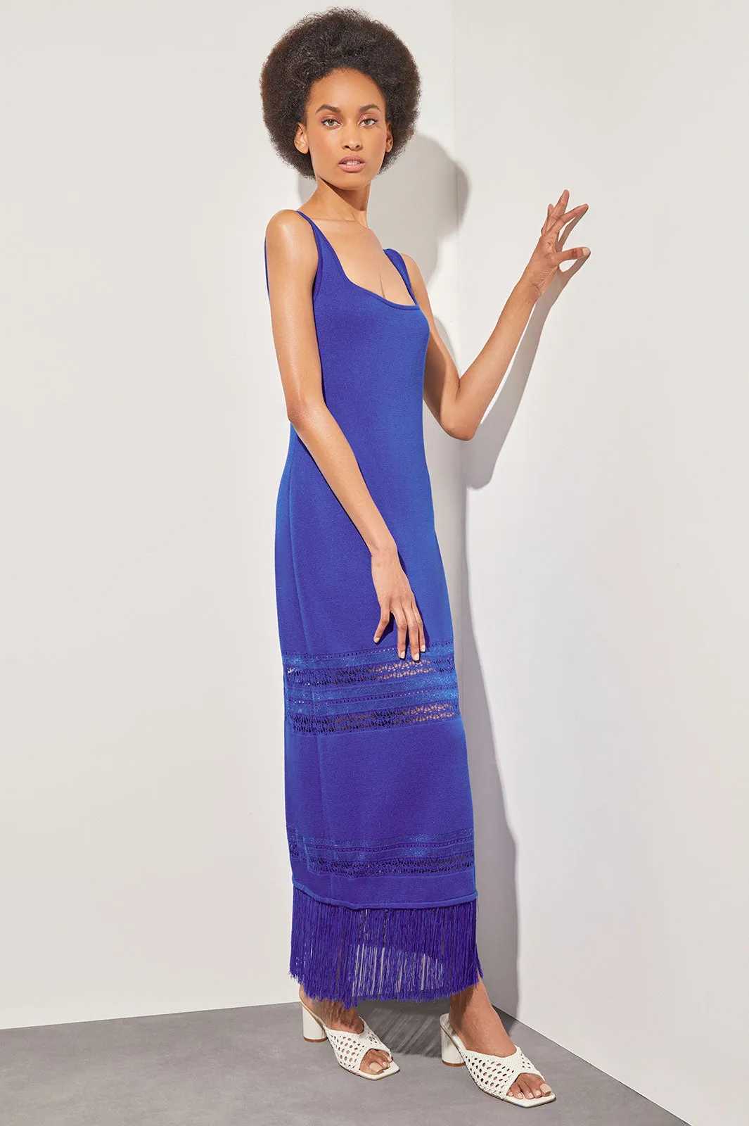 Modern Fit Maxi Sheath Dress - Fringe Trim Knit