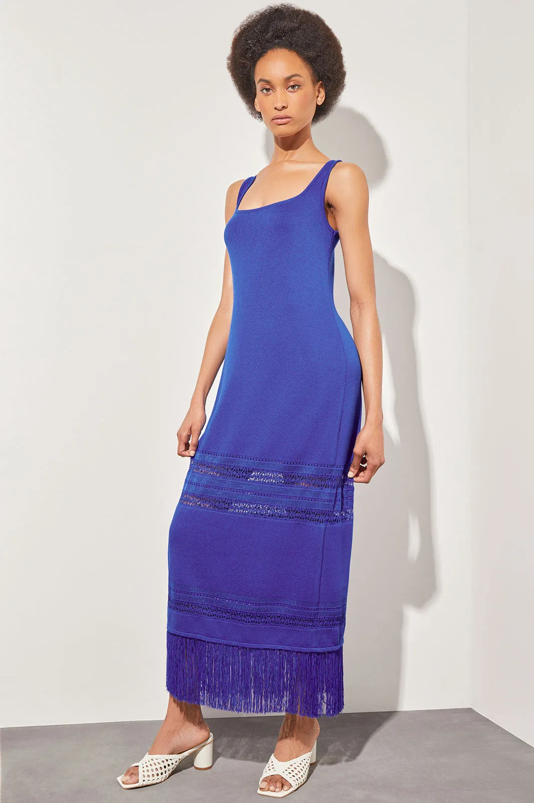 Modern Fit Maxi Sheath Dress - Fringe Trim Knit