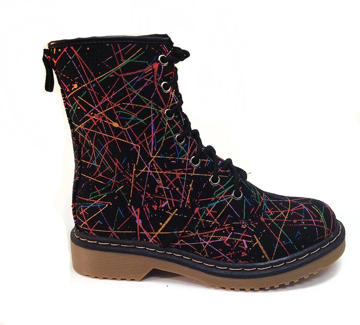 Neon Color Splatter Combat Lace-up Vegan Boots