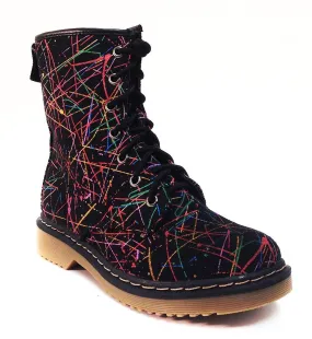 Neon Color Splatter Combat Lace-up Vegan Boots