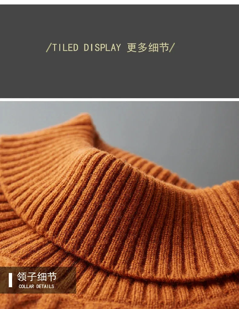 New Autumn and Winter 100% Merino Wool High-Neck Double-Stranded Thick Jacquard Pullover Sweater – Knitted Bottoming Shirt