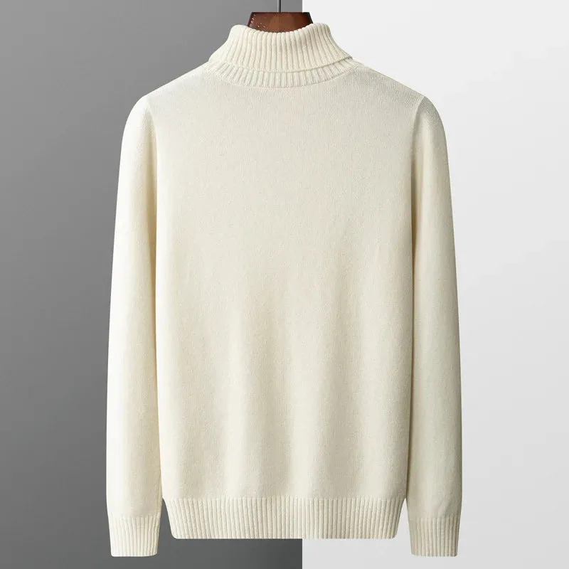 New Autumn and Winter 100% Merino Wool High-Neck Double-Stranded Thick Jacquard Pullover Sweater – Knitted Bottoming Shirt