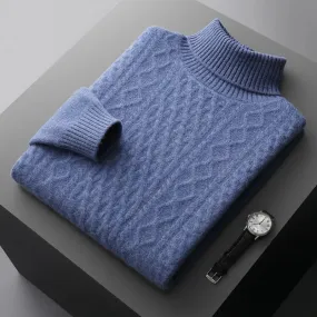 New Autumn and Winter 100% Merino Wool High-Neck Double-Stranded Thick Jacquard Pullover Sweater – Knitted Bottoming Shirt