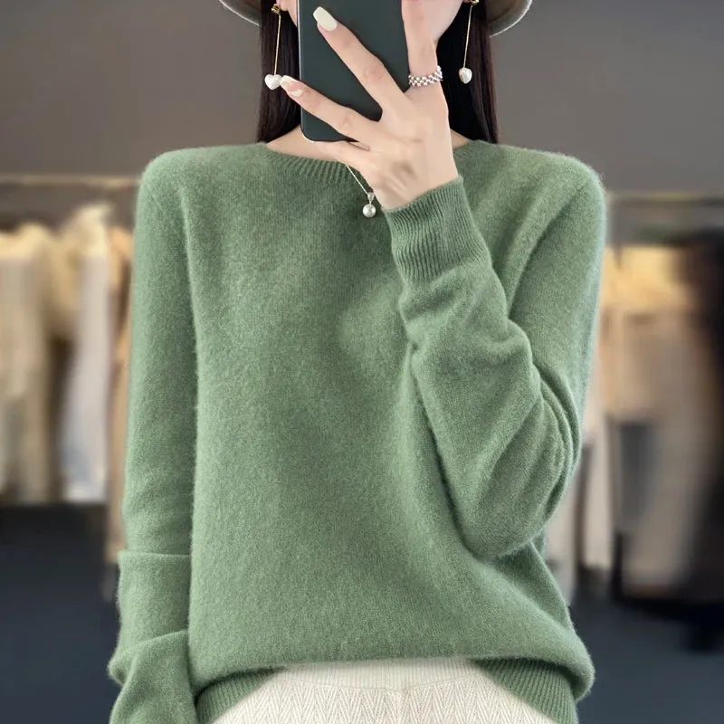 New Cashmere Sweater: Women's Autumn/Winter Fashion O-Neck Pullover, 100% Merino Wool, Warm and Stylish