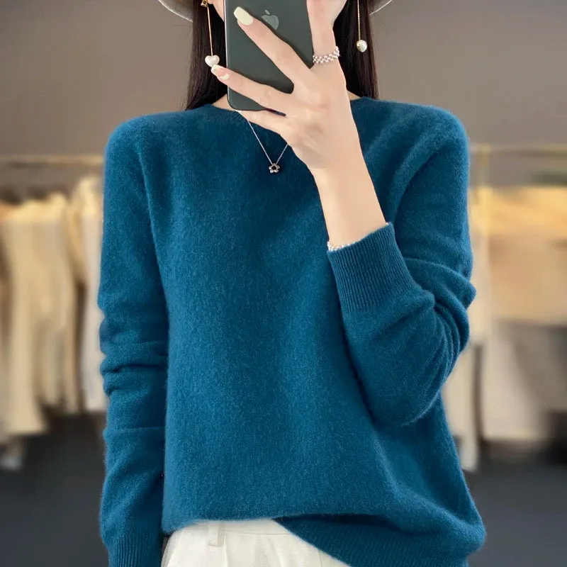 New Cashmere Sweater: Women's Autumn/Winter Fashion O-Neck Pullover, 100% Merino Wool, Warm and Stylish