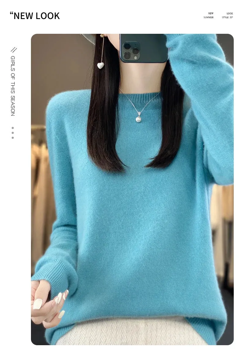 New Cashmere Sweater: Women's Autumn/Winter Fashion O-Neck Pullover, 100% Merino Wool, Warm and Stylish