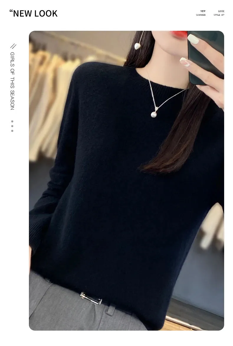 New Cashmere Sweater: Women's Autumn/Winter Fashion O-Neck Pullover, 100% Merino Wool, Warm and Stylish