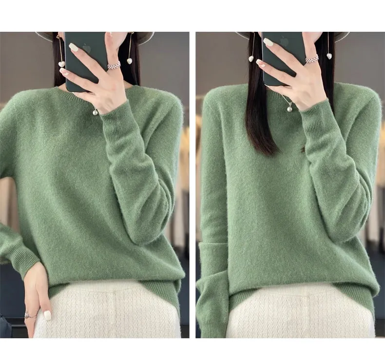 New Cashmere Sweater: Women's Autumn/Winter Fashion O-Neck Pullover, 100% Merino Wool, Warm and Stylish