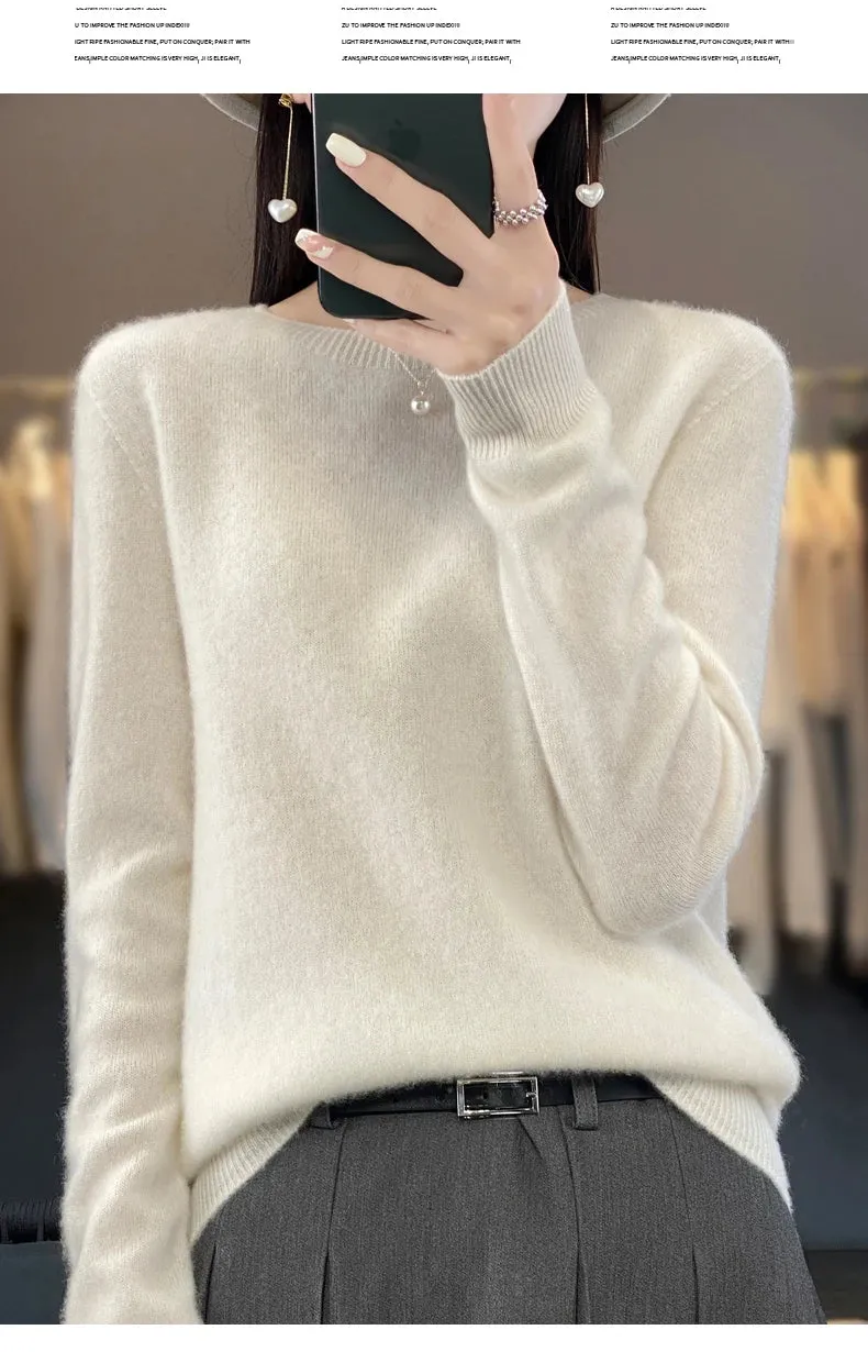 New Cashmere Sweater: Women's Autumn/Winter Fashion O-Neck Pullover, 100% Merino Wool, Warm and Stylish