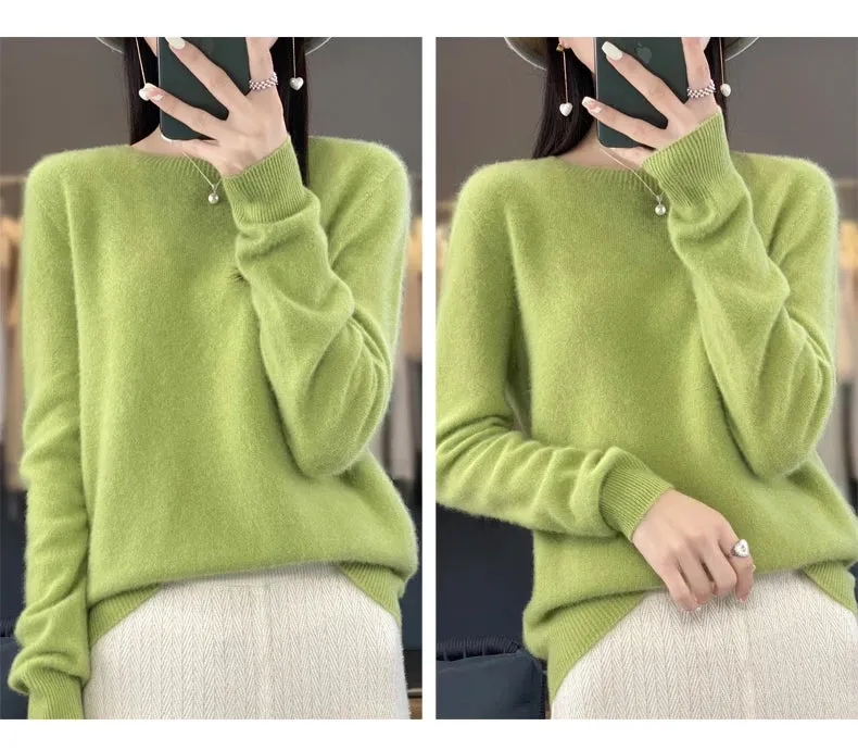 New Cashmere Sweater: Women's Autumn/Winter Fashion O-Neck Pullover, 100% Merino Wool, Warm and Stylish