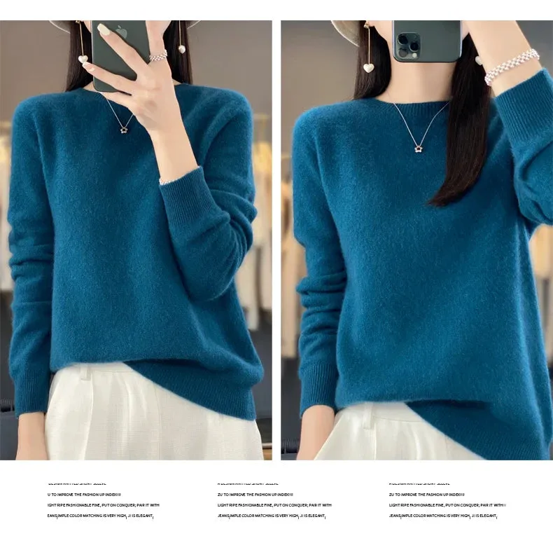 New Cashmere Sweater: Women's Autumn/Winter Fashion O-Neck Pullover, 100% Merino Wool, Warm and Stylish