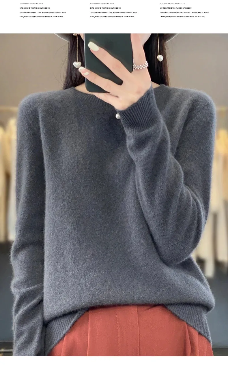 New Cashmere Sweater: Women's Autumn/Winter Fashion O-Neck Pullover, 100% Merino Wool, Warm and Stylish