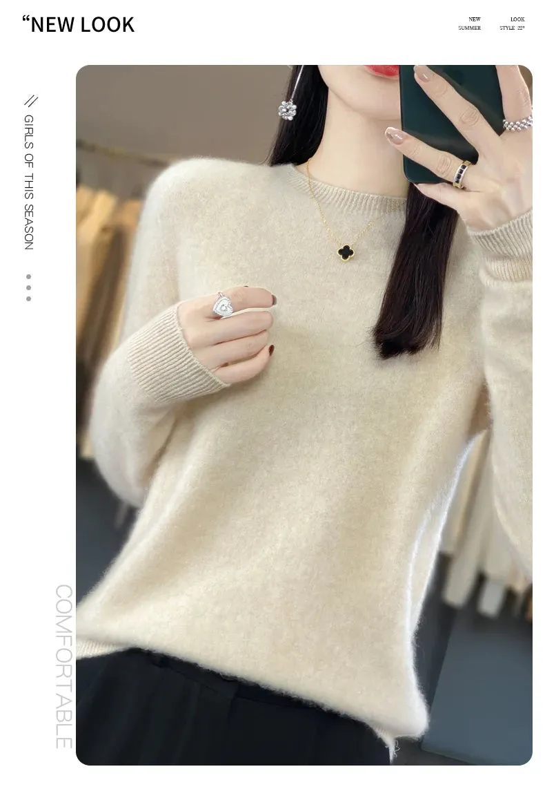 New Cashmere Sweater: Women's Autumn/Winter Fashion O-Neck Pullover, 100% Merino Wool, Warm and Stylish