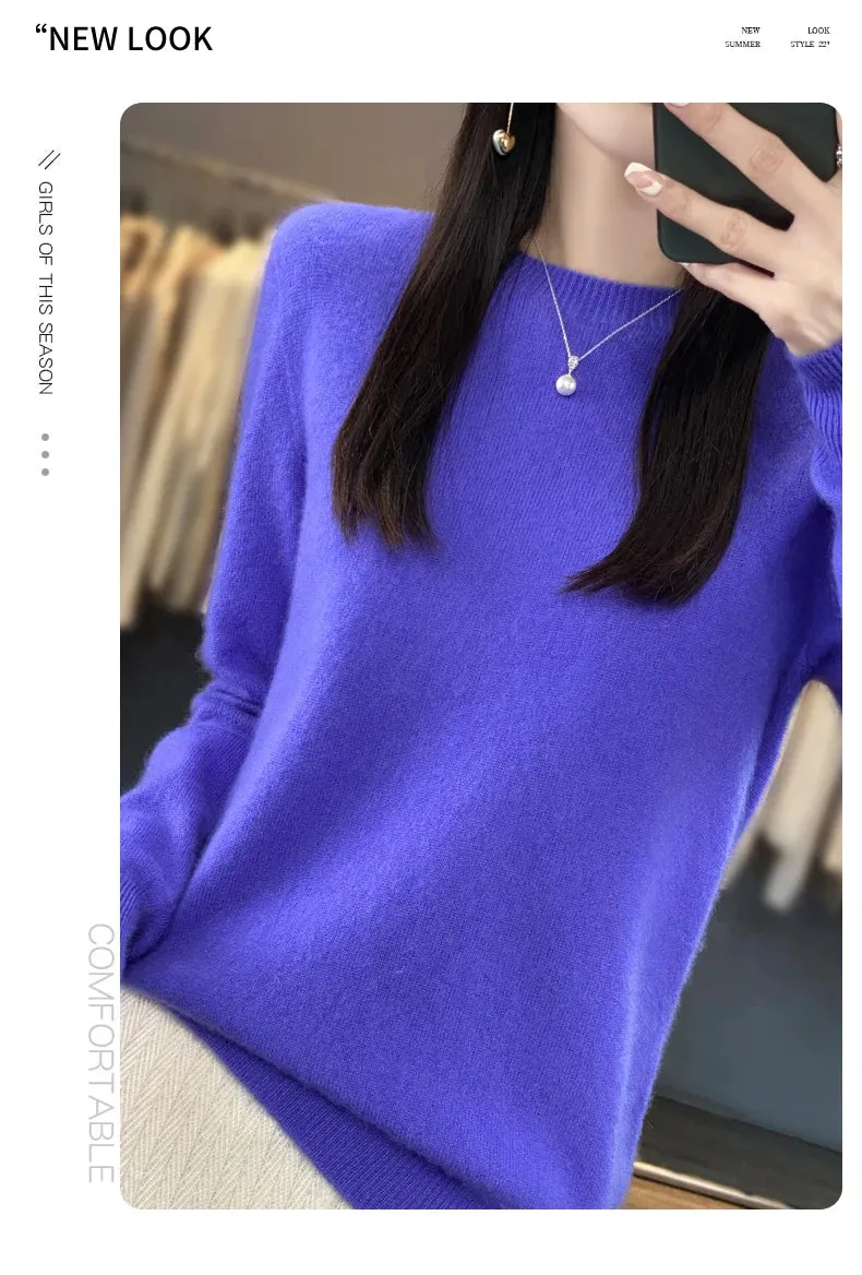 New Cashmere Sweater: Women's Autumn/Winter Fashion O-Neck Pullover, 100% Merino Wool, Warm and Stylish