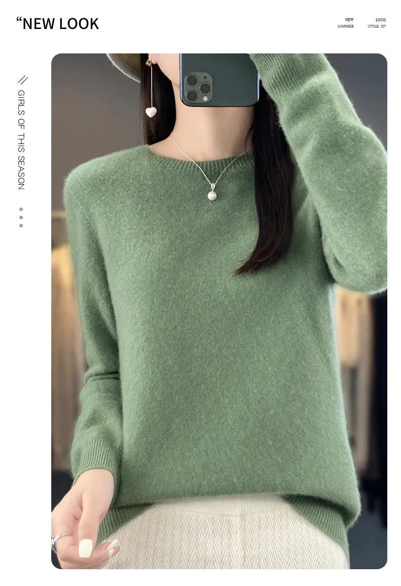 New Cashmere Sweater: Women's Autumn/Winter Fashion O-Neck Pullover, 100% Merino Wool, Warm and Stylish